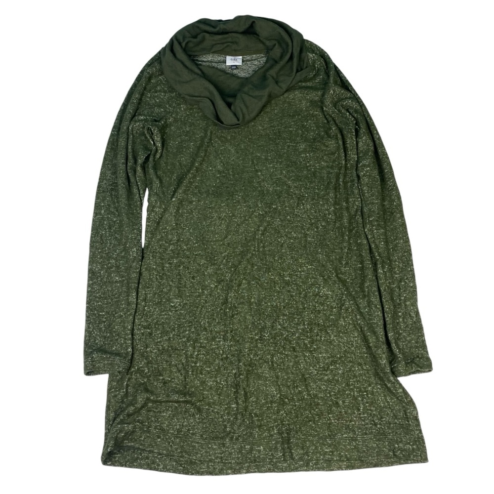 Cabi Women’s Small Sweater Dress Army Green Heathered Cowl Neck Knit Rayon Poly